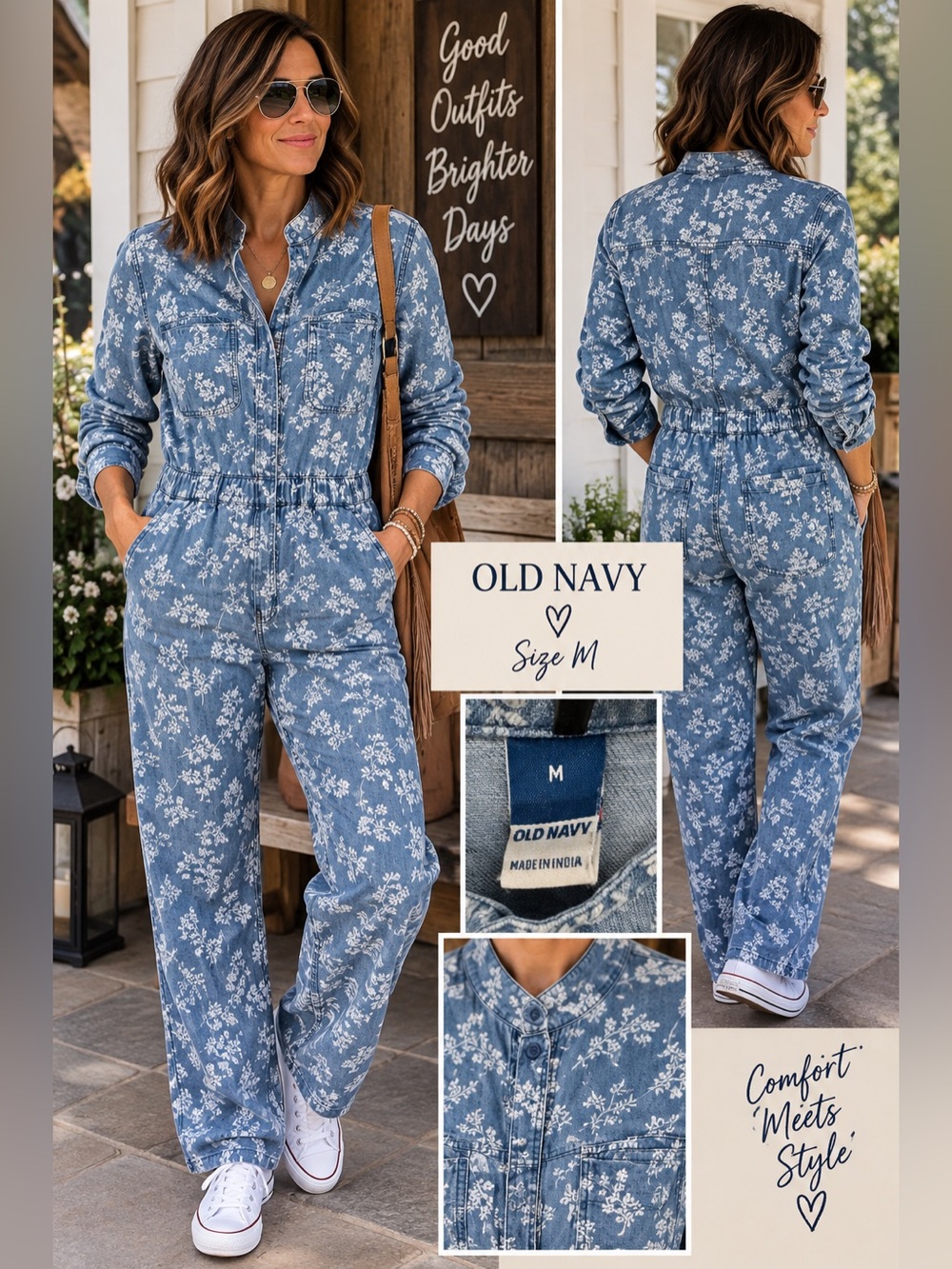 Old Navy Blue Floral Utility Romper Jumpsuit